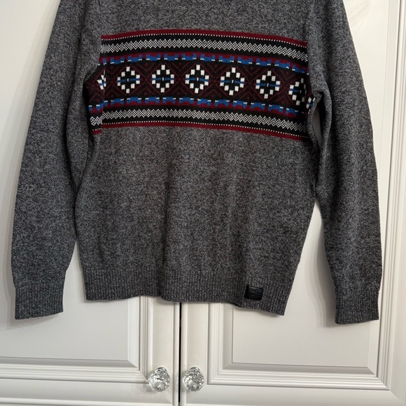 Hollister Men's Size Medium Grey Crew Neck Fair Isle Sweater Nordic Snowflake - Picture 4 of 11